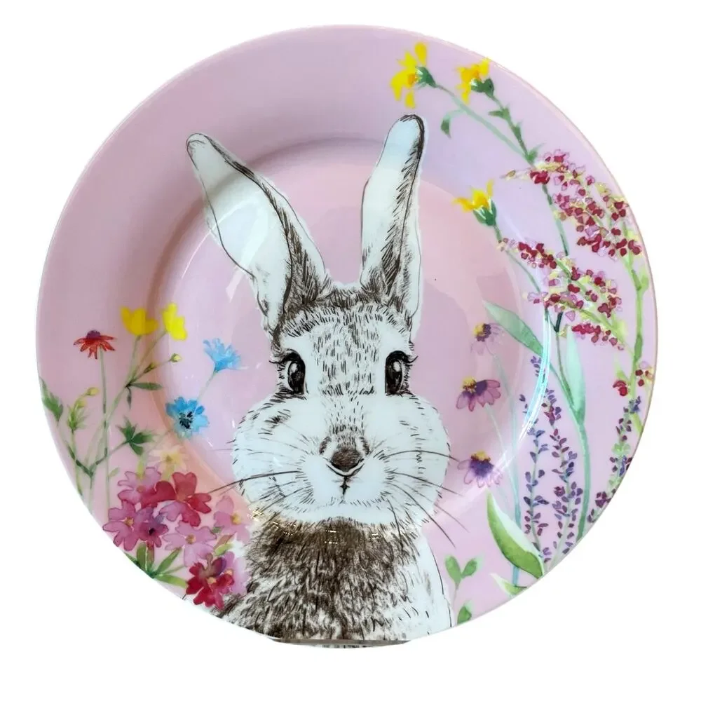 Stechcol Gracie Bone China Easter Bunny Salad | Dessert Plates Set of 4 NEW